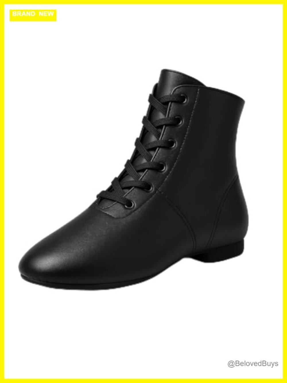 High Top Black Jazz Boots Lace Up Split Sole Flat Premium Leather Dancing Shoes